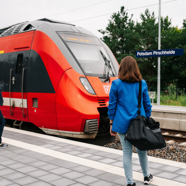 KH_Bhf_Pirschheide Der Bahnhof Pirschheide, mit Zug.