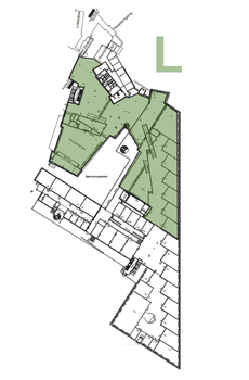 Kongresshotel-Potsdam-Messekonzept-Plan L Grundriss des Kongresshotel Potsdam mit großflächig markierter Ausstellungsfläche für das Messekonzept Größe L.