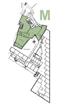 Kongresshotel-Potsdam-Messekonzept-Plan M Grundriss des Kongresshotel Potsdam mit grün markierter Fläche für das Messekonzept Größe M.