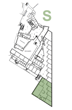 Kongresshotel-Potsdam-Messekonzept-Plan S Grundriss des Kongresshotel Potsdam mit grün markierter Fläche für das Messekonzept Größe S.