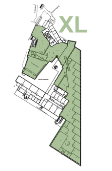 Kongresshotel-Potsdam-Messekonzept-Plan XL Grundriss des Kongresshotel Potsdam mit sehr großer grün markierter Fläche für das Messekonzept Größe XL.